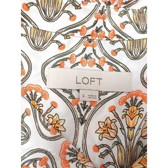 LOFT Satin Tuilerie Midi Shirtdress Sz 4 Floral Geo Paisely Minimalist Luxe $110 - Picture 10 of 11